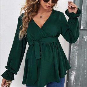 GREEN LONG SLEEVE MATERNITY BLOUSE